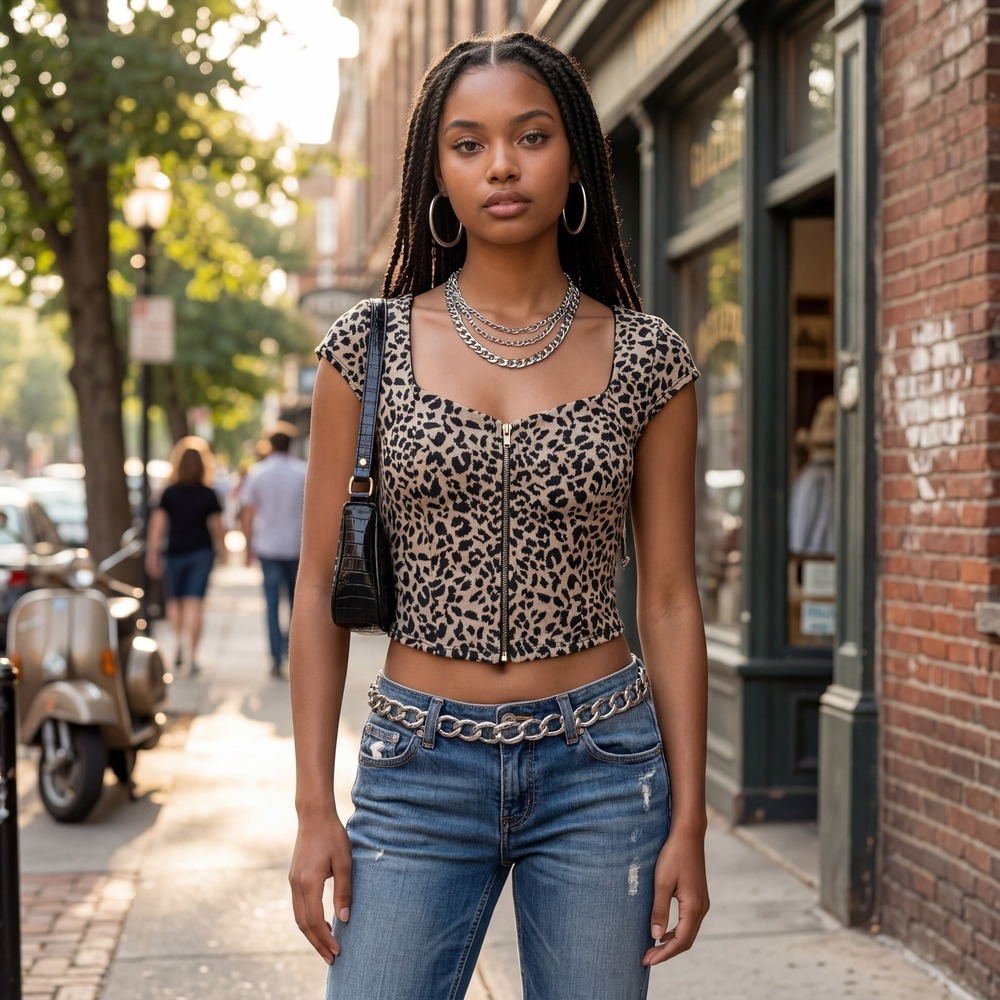 Wet Seal Leopard Print Zip Up Crop Top XS Y2K Baddie Indie Sleaze Vintage retro